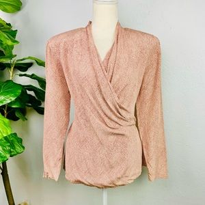 Linda Allard for Ellen Tracy Silk Elegant Pink Drape Neckline Long Sleeve Blouse